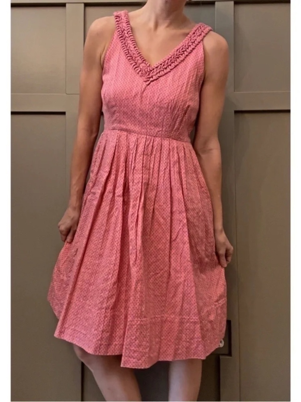 Moulinette Soeurs Melon Ball Dress Pink Black Dots Pleated 100% Cotton Size 4